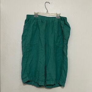 Flax 100% Linen Green Pockets Elastic Waist Casual Shorts Minimalist Coastal